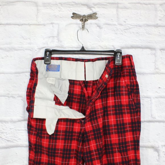 Vtg Pendleton Men's Red Black 100% Virgin Wool Pants Slacks Size 34 - Picture 3 of 8